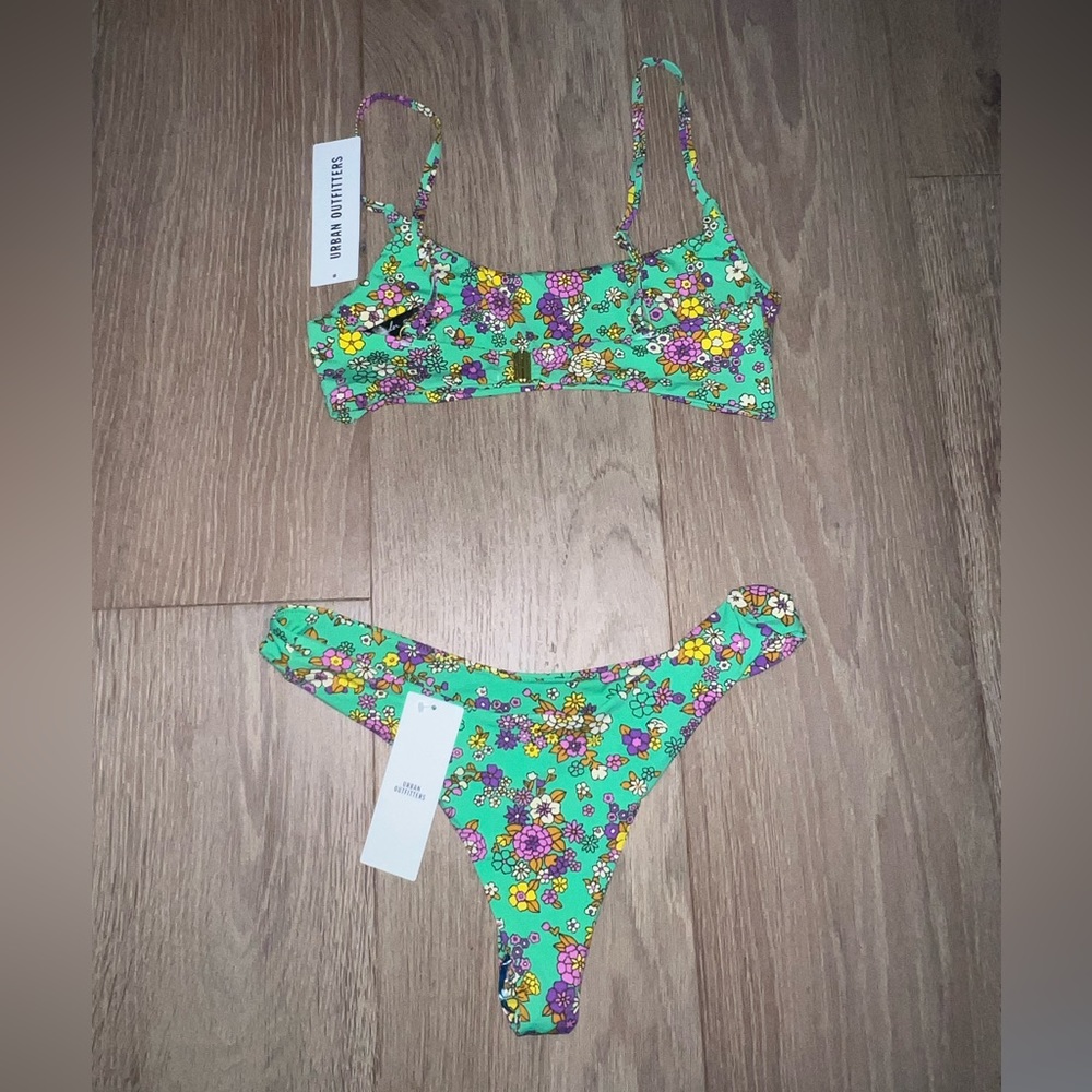 brand new urban outfitter pretty floral green bikini small with tags